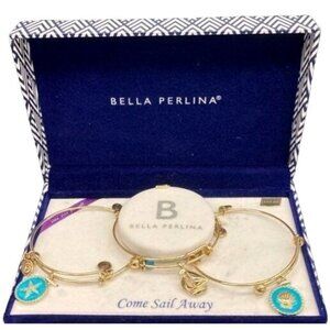 Bella Perlina Gold-Tone Bangle Bracelet Set With Nautical Charms "Come Sail Away